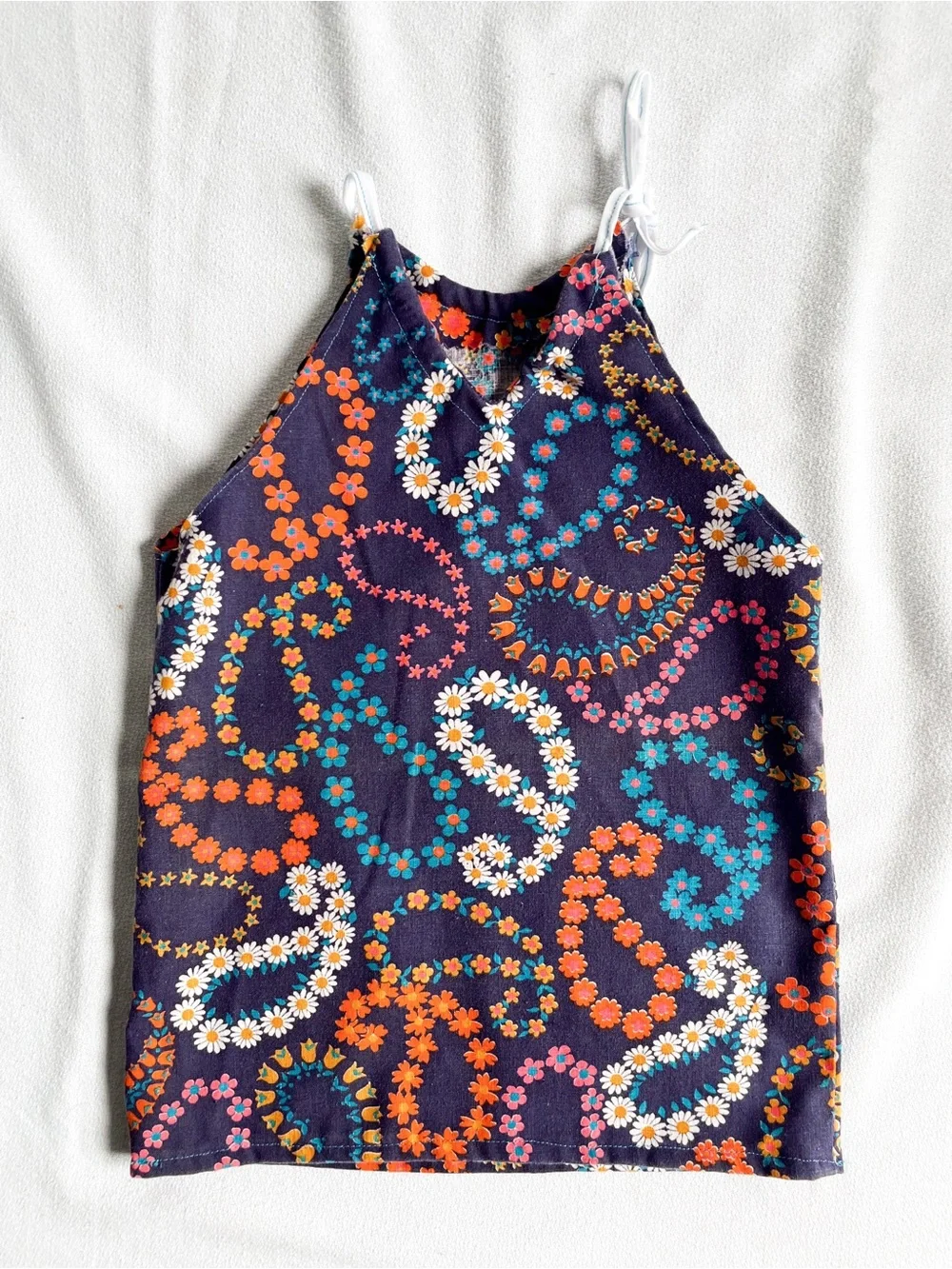VINTAGE 60s 70s Handmade Baby Dress Strappy Plum Purple Paisley Floral Daisy